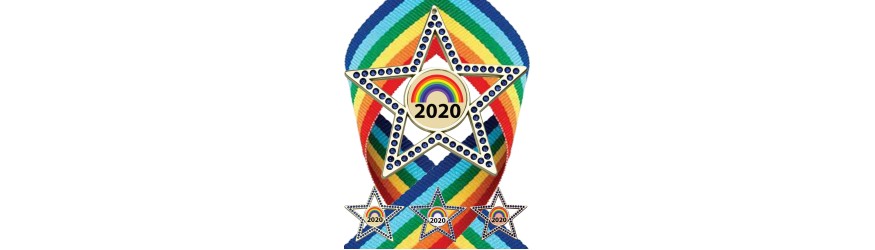 LOCKDOWN BLUE STAR MEDAL & RAINBOW RIBBON  - 75MM - GOLD, SILVER OR BRONZE